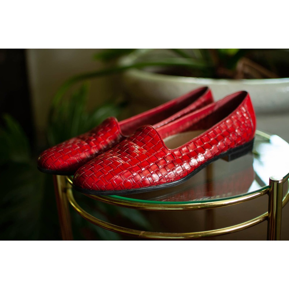 vintage red woven leather loafers